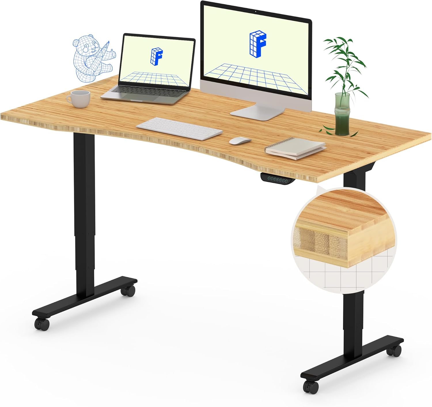 FLEXISPOT E6 MAX Bamboo Dual Motor Standing Desk 48x24 Inch