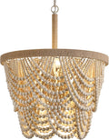Boho Wood Beaded Chandelier for Dining Room and Living Room