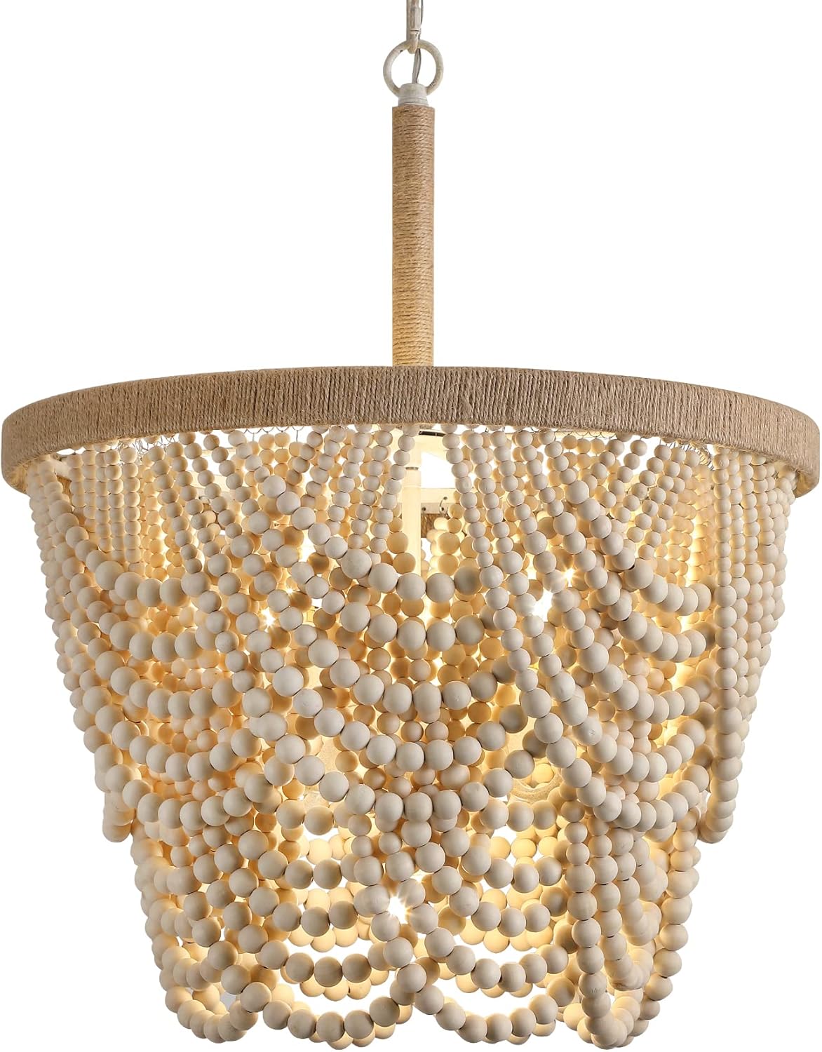 Boho Wood Beaded Chandelier for Dining Room and Living Room