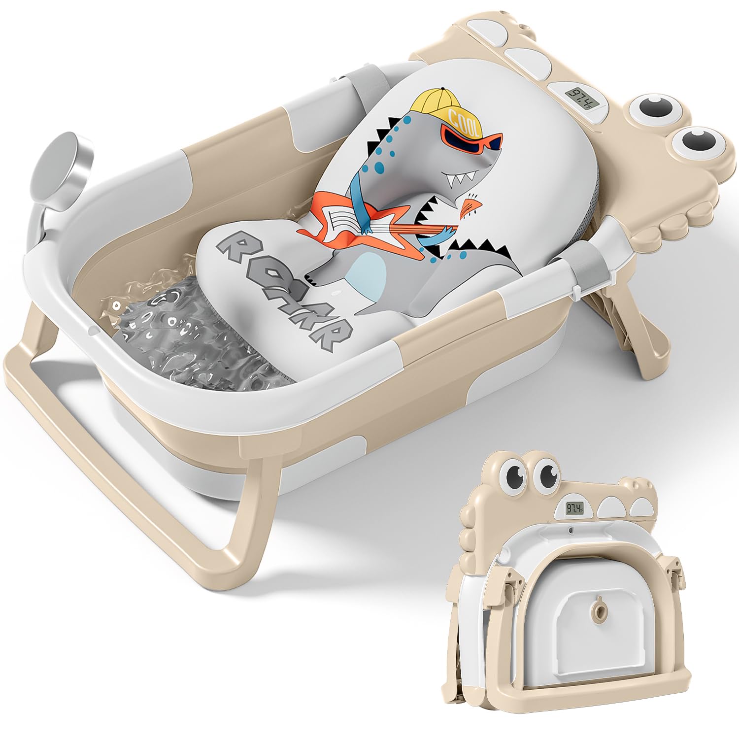 TPN Collapsible Baby Bathtub with Cushion & Thermometer for Infants
