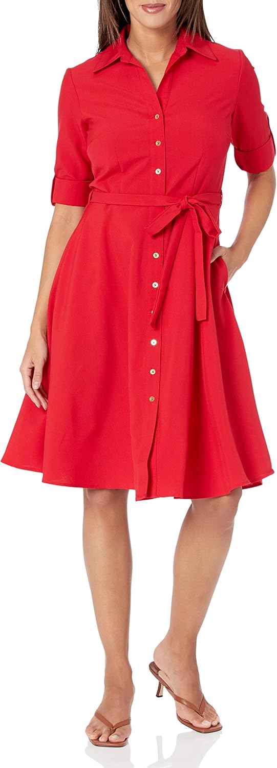 Sharagano Womens Button Front Pleated Shirt Casual Dress Review