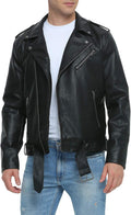 Fahsyee Leather Jackets for Men Faux Bomber Asymmetric Zip-Up - Slim