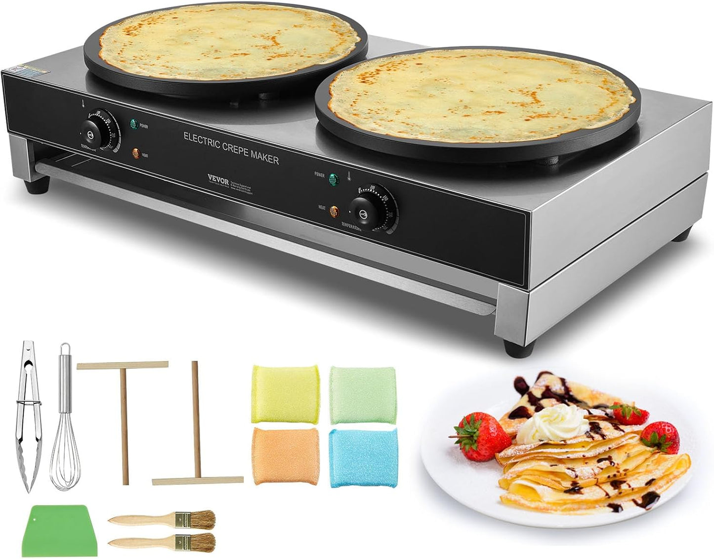 VEVOR 16-Inch Double Head Crepe Maker - 3400W Nonstick Griddle