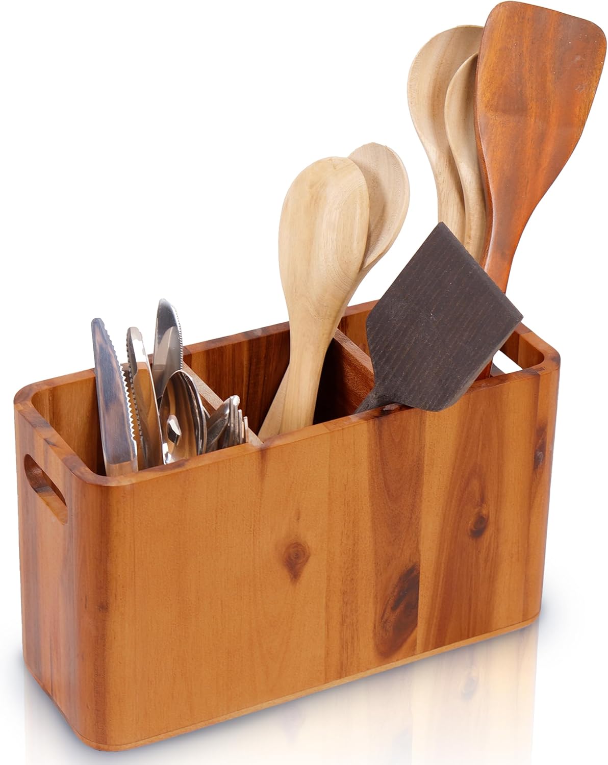 Acacia Wood Utensil Holder for Kitchen Counter Organization
