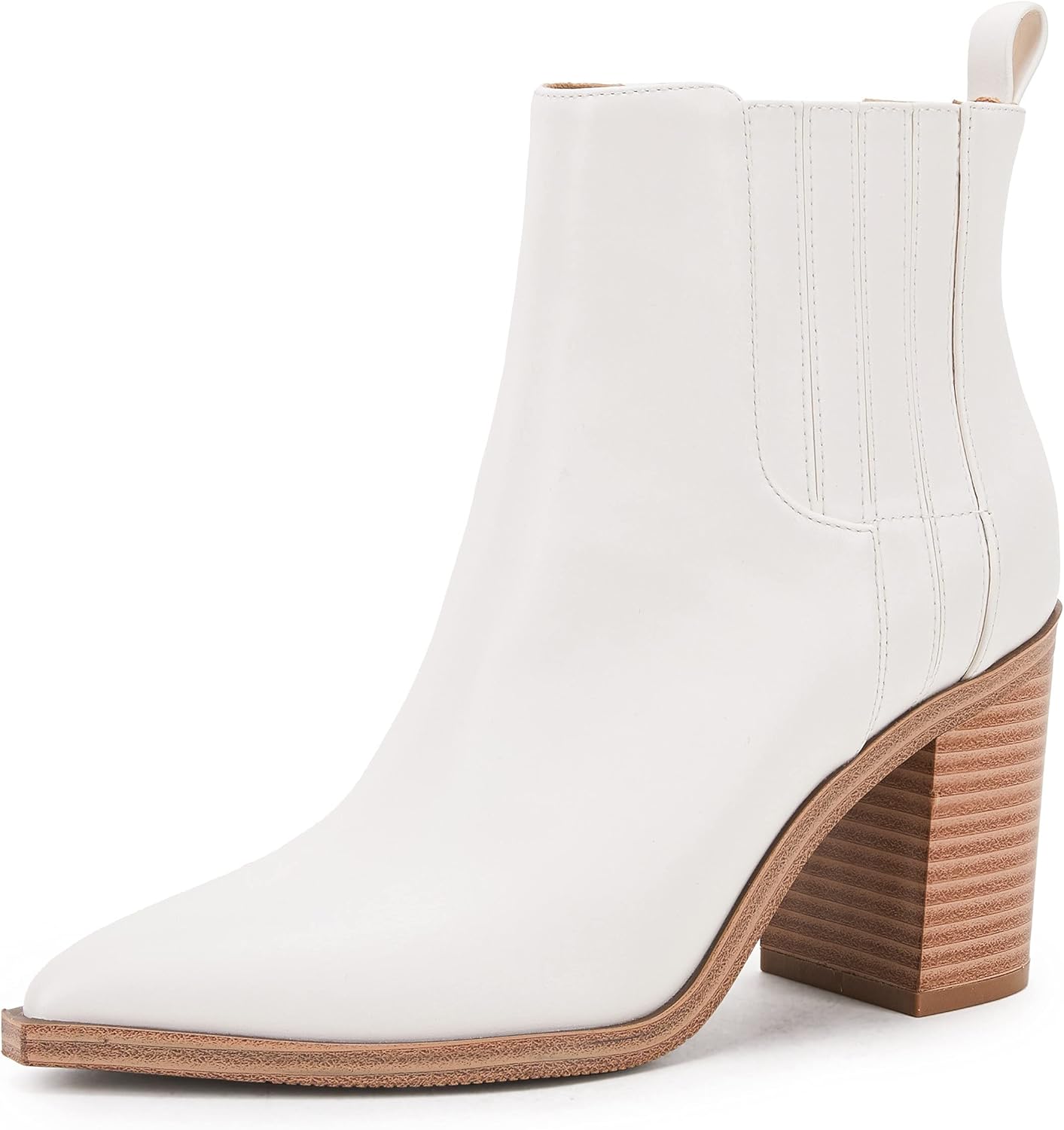 Womens Ankle Boots Slip on Pointed Toe Chunky Block Mid Heel