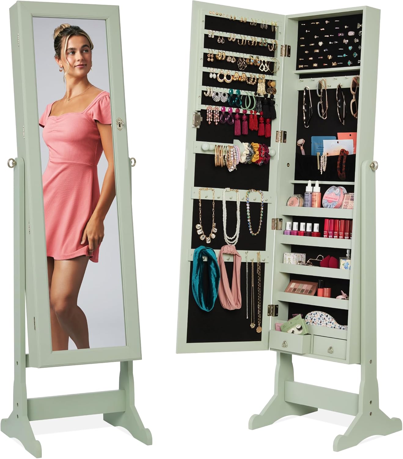 Freestanding Jewelry Armoire Cabinet with Full Length Mirror