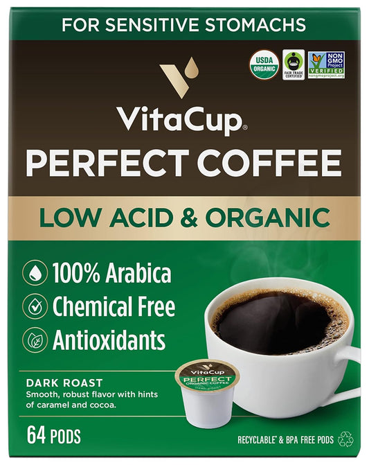 VitaCup Low Acid Dark Roast Coffee Pods, 64 CT