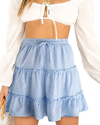 Alelly Women's Summer Cute High Waist Ruffle Skirt for Beach