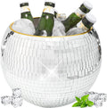 9.8 in Disco Ball Ice Bucket - Mirror Silver Cooler for Parties