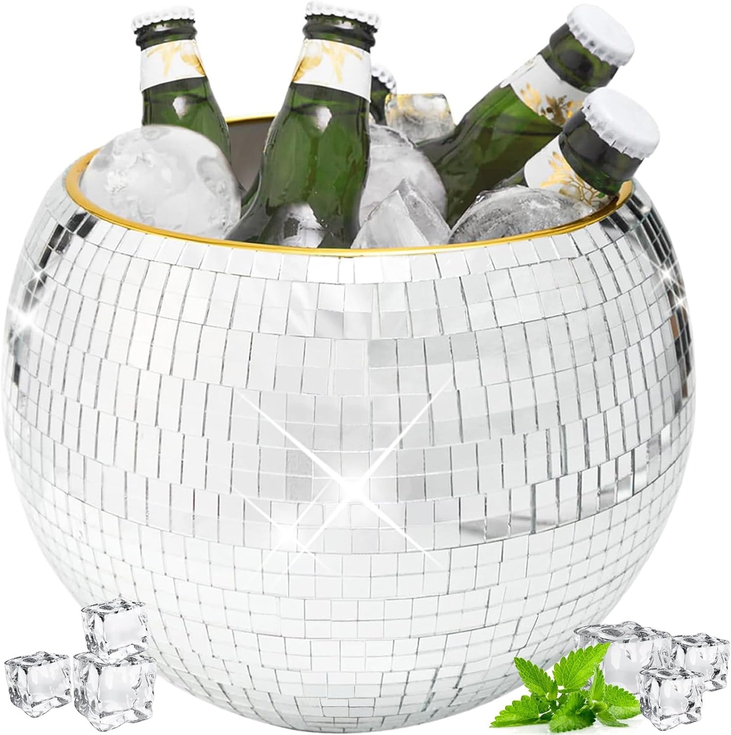 9.8 Inch Disco Ball Ice Bucket for Retro Party Decor and Drinks