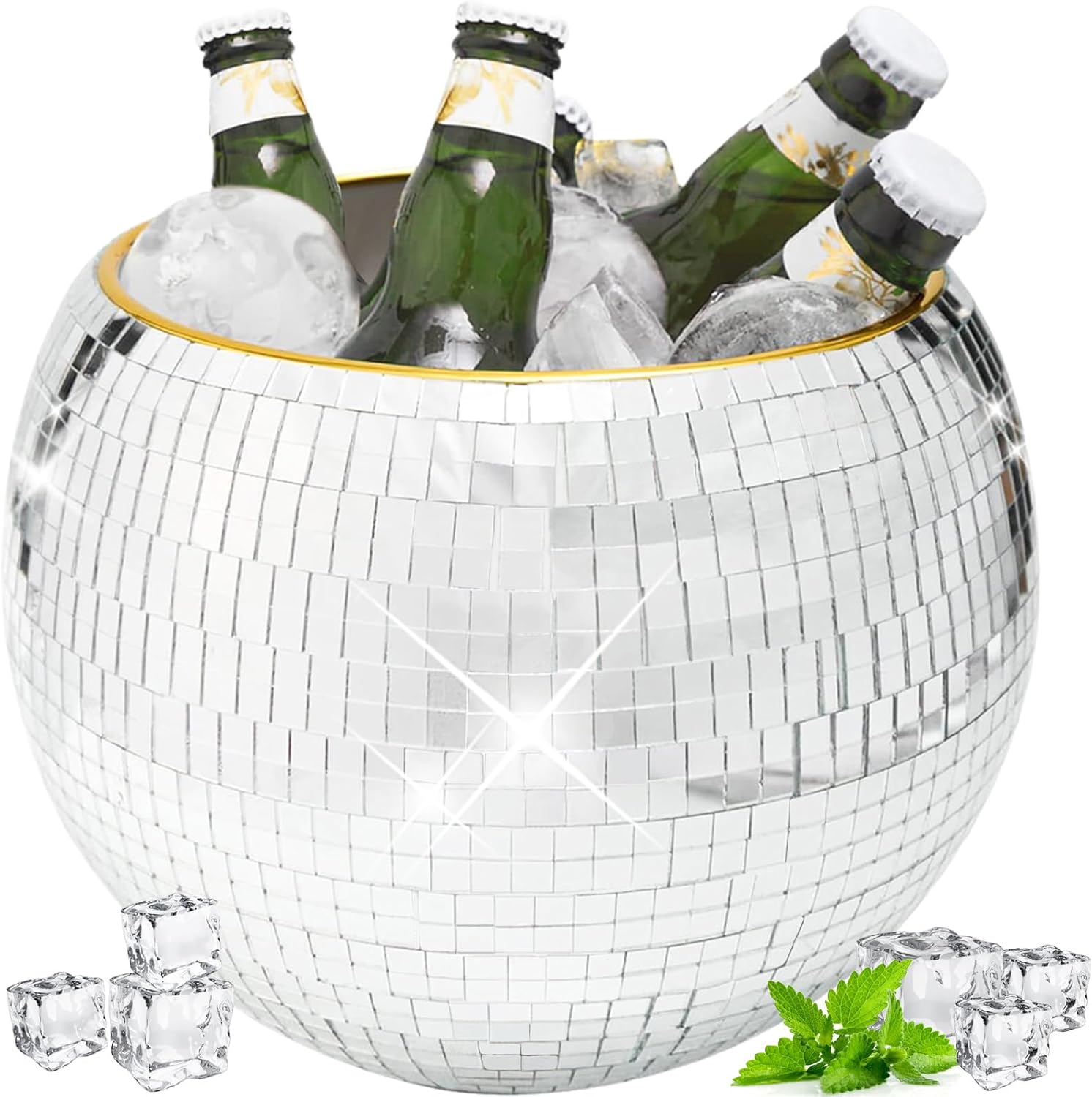 9.8 Inch Disco Ball Ice Bucket for Retro Party Decor and Drinks