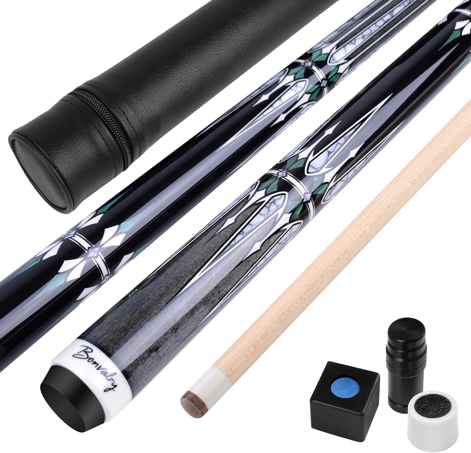Pool Cue Kit - Stained Maple 58 Inch Stick with Hard Case