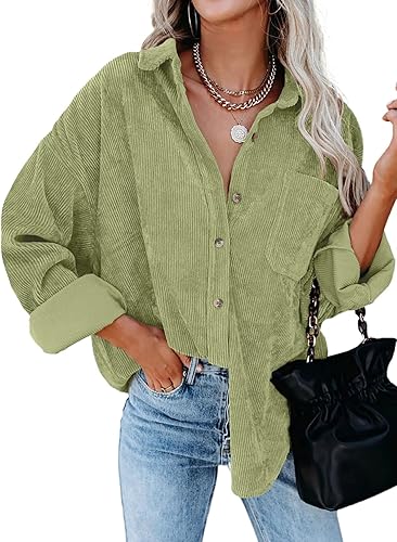Dokotoo Womens Corduroy Button Down Oversized Blouses Tops