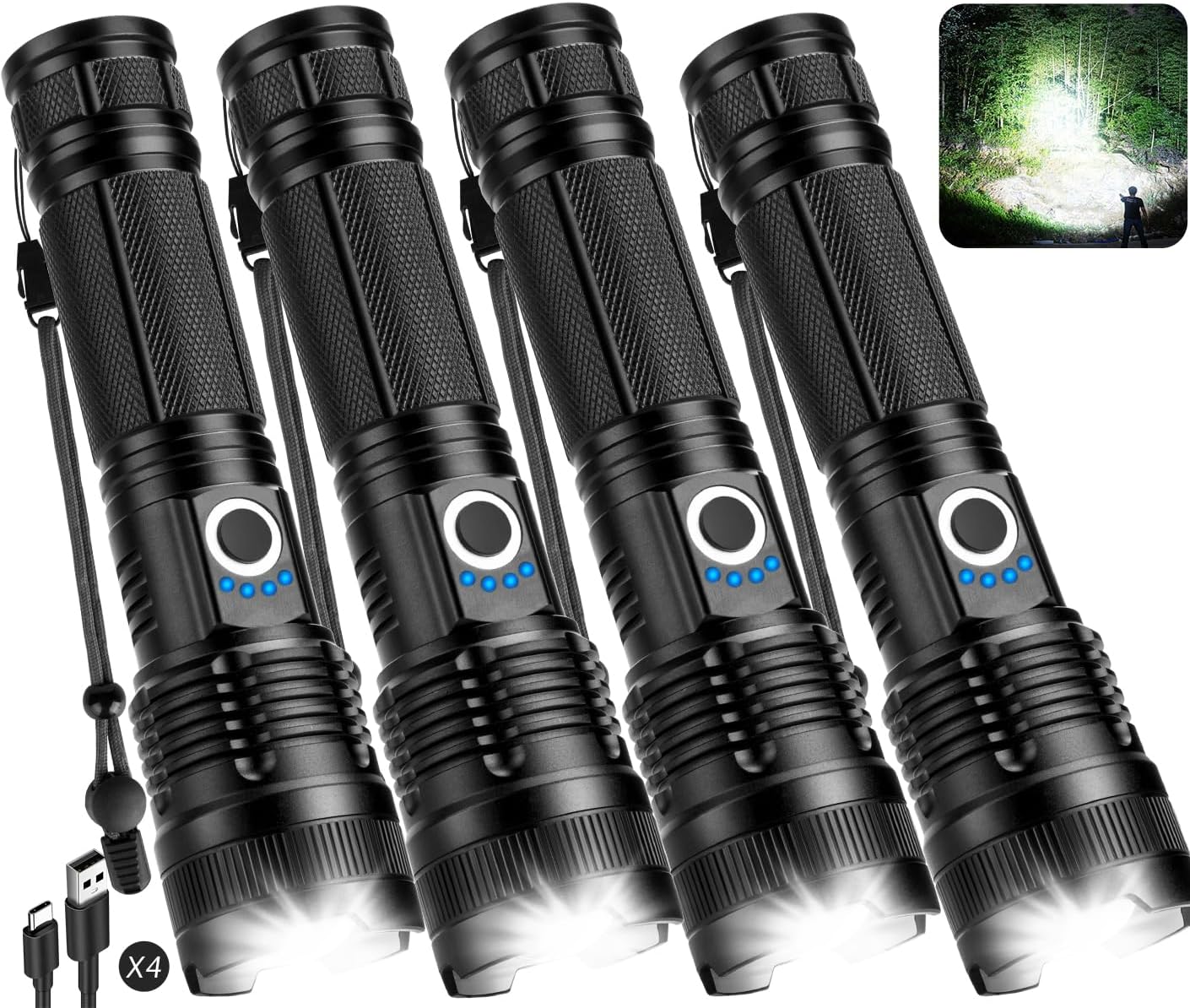 High Lumens Rechargeable Flashlights - 90,000LM Super Bright
