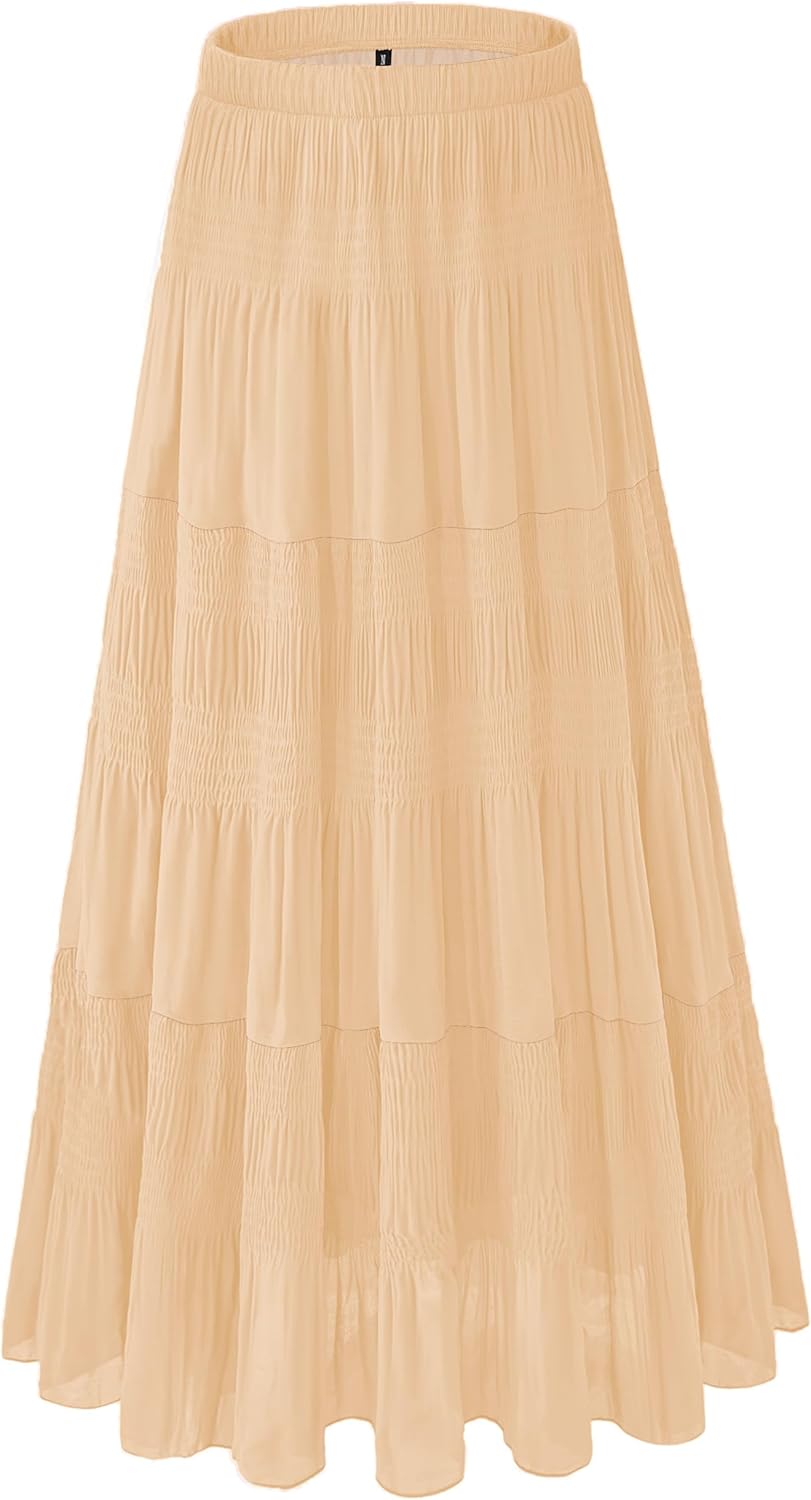 Women's Chiffon White Flowy Maxi Skirt for Trendy Fall Style