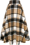 Womens High Waisted Wool Plaid A-line Long Skirt - Warm (Style 9KYJ)