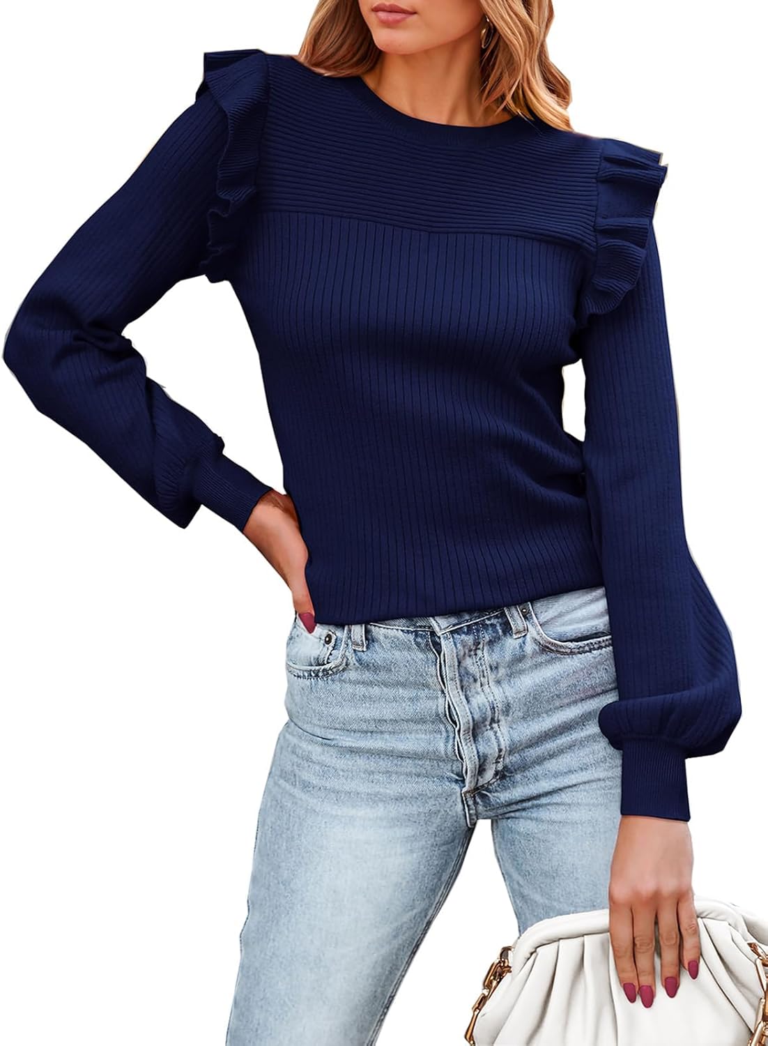 PRETTYGARDEN Women's Ruffle Long Sleeve Sweater for Fall