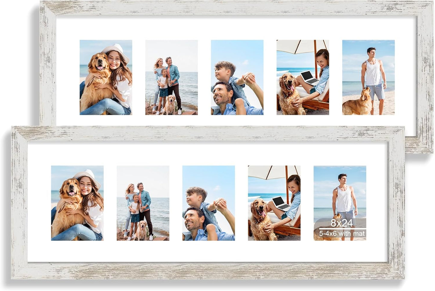 8x24 Picture Frame 2 Pack - Distressed White Wood Design