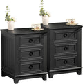 Farmhouse Night Stand Set of 2 - 18in 3-Drawer End Table for Bedroom
