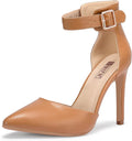 Women's 4in High Block Heels Pumps - Pointed Ankle Strap Dress Shoe
