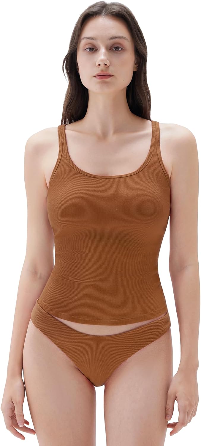 SUUKSESS Women Padded Cotton Ribbed Long Tank Tops for Summer