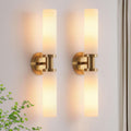 Brass Gold Bathroom Wall Sconces Set of Two with White Glass
