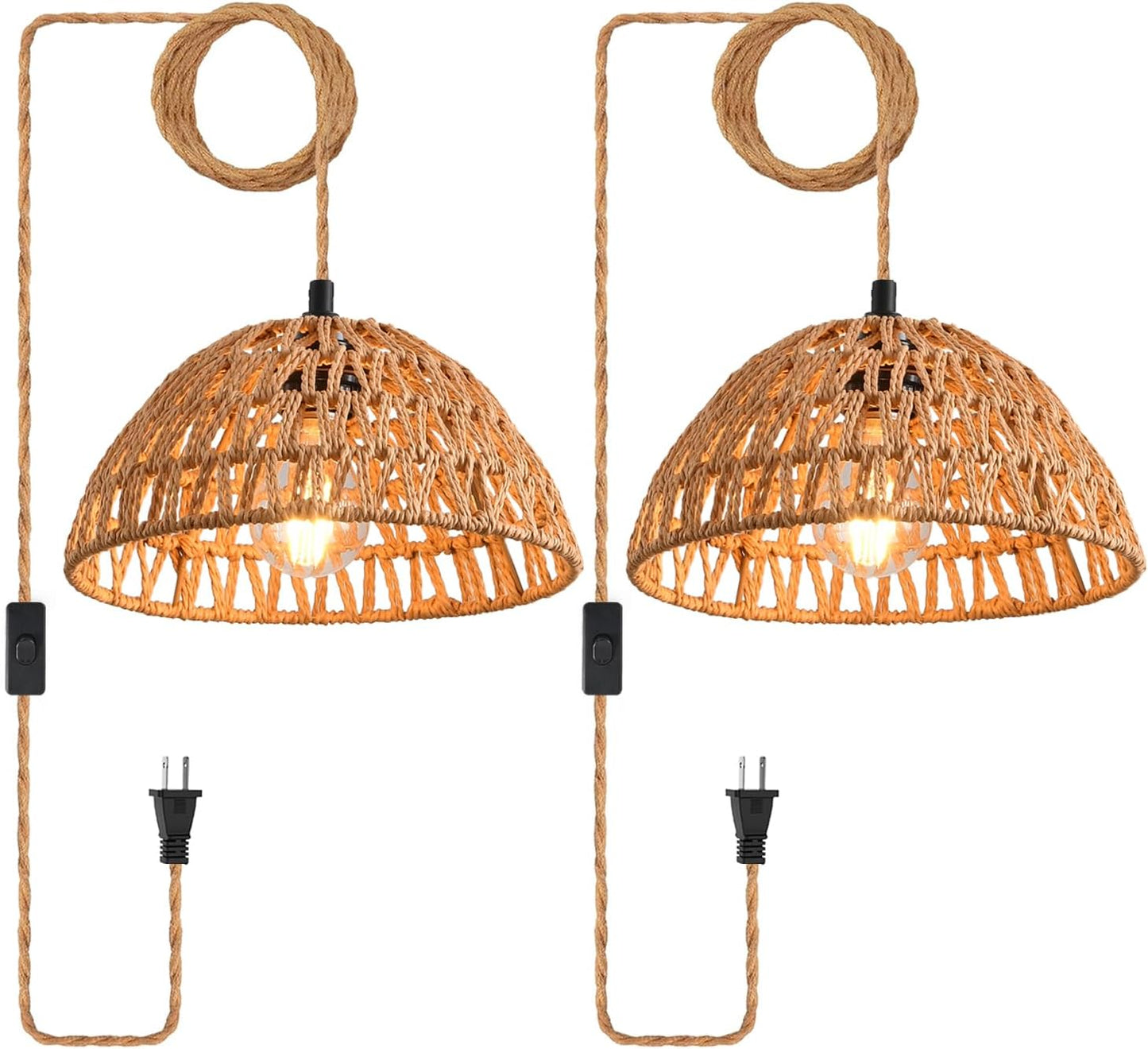 Plug in Pendant Light with Hemp Rope for Vintage Home Decor