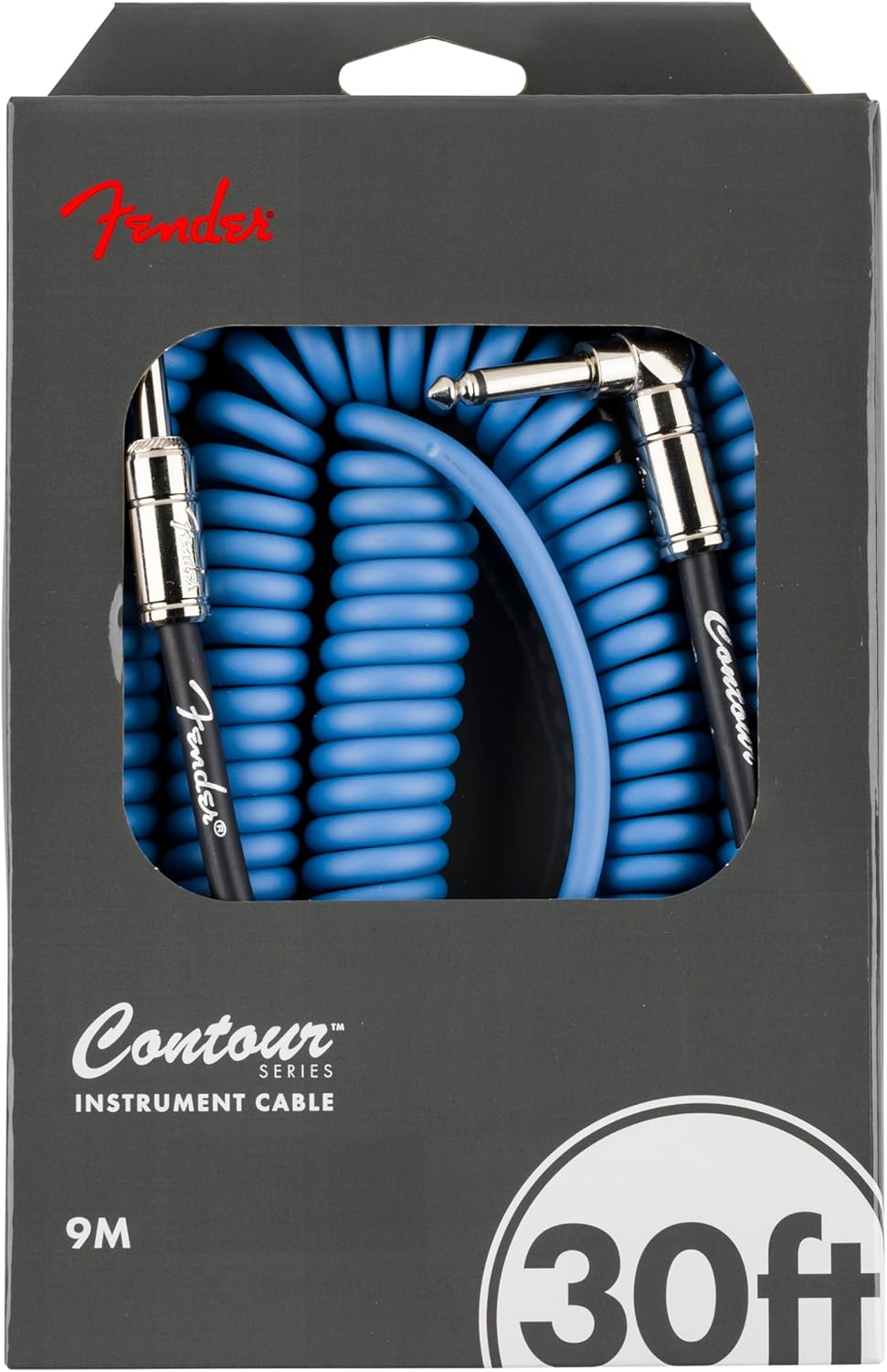 Fender Contour Coiled Cable, Lake Placid Blue, 30ft - Tangle-Free Sound!