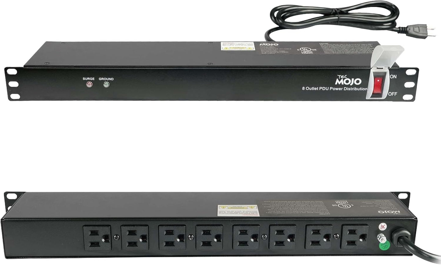 Tecmojo 1U Rack-Mount Power Strip with Surge Protection