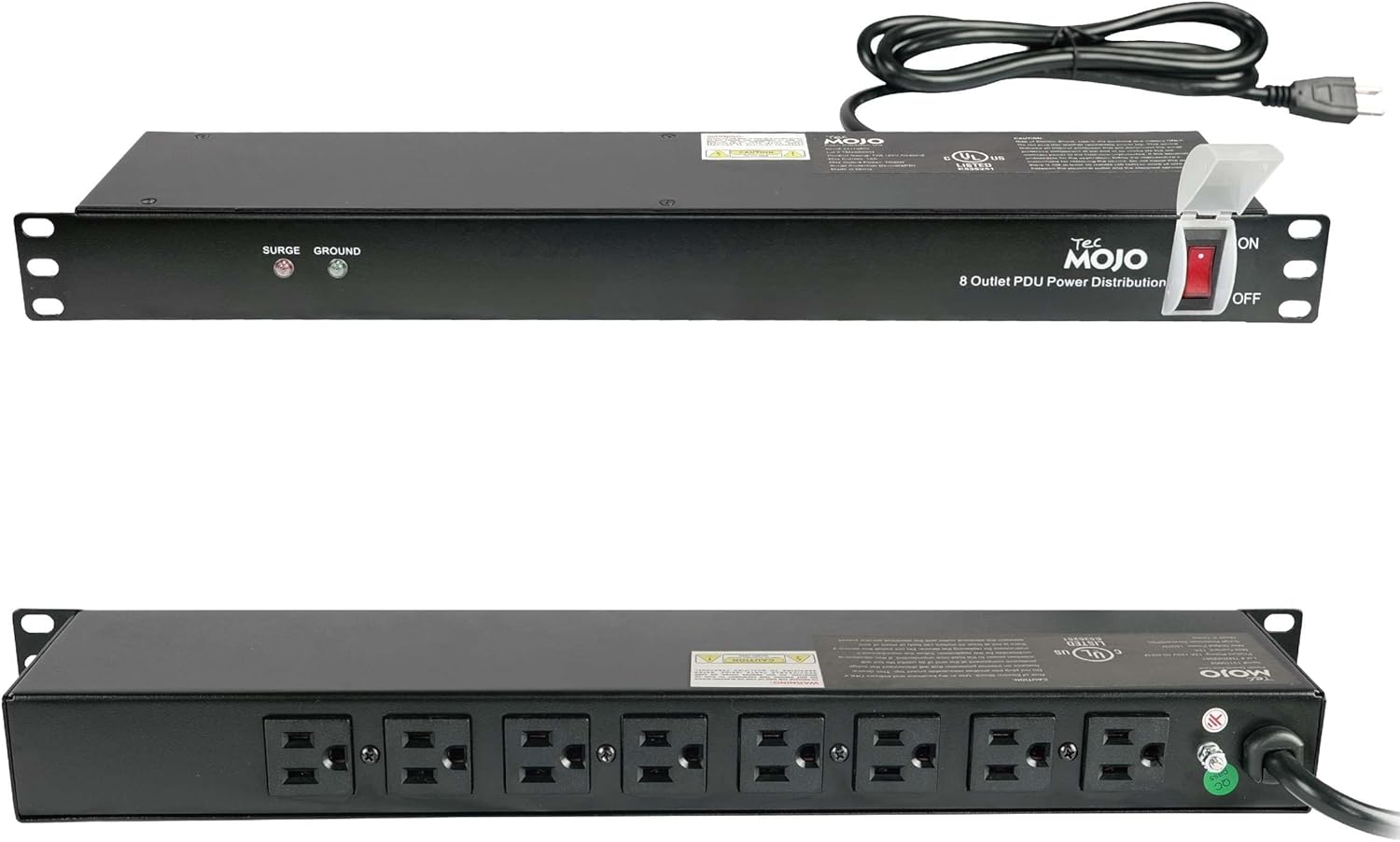 Tecmojo 1U Rack-Mount Power Strip with Surge Protection