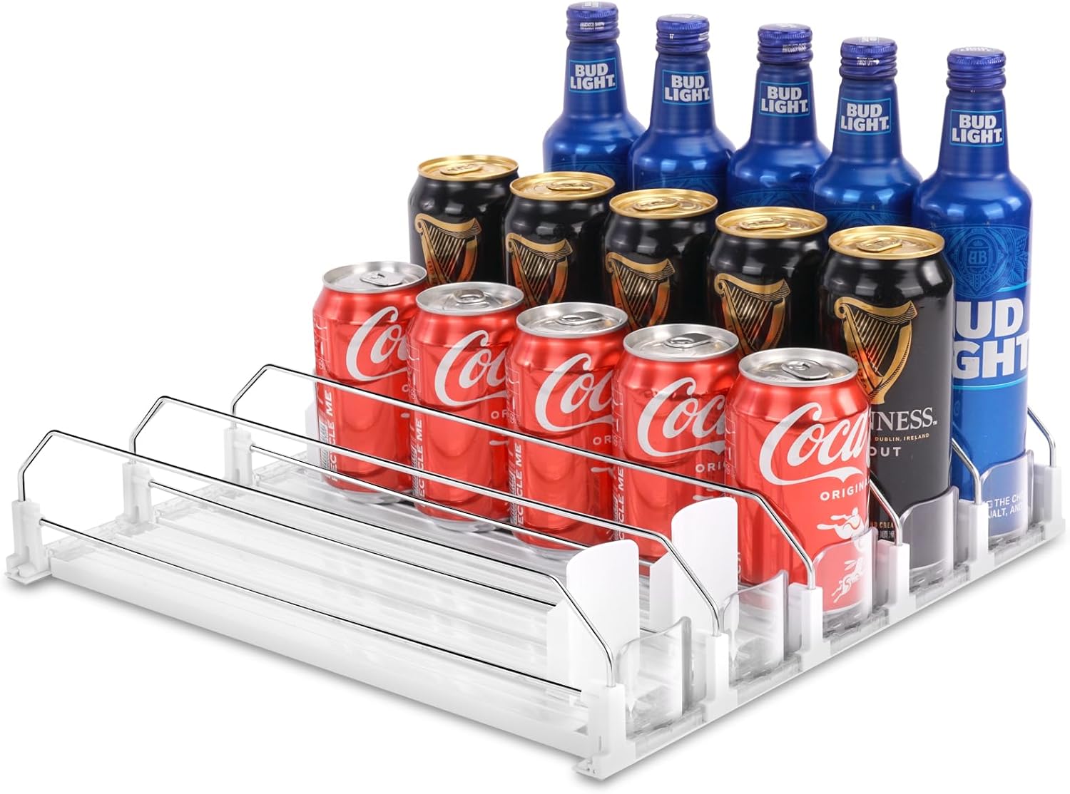 Self-Pushing Soda Can Organizer for Fridge - 5 Rows, Holds 25 Cans