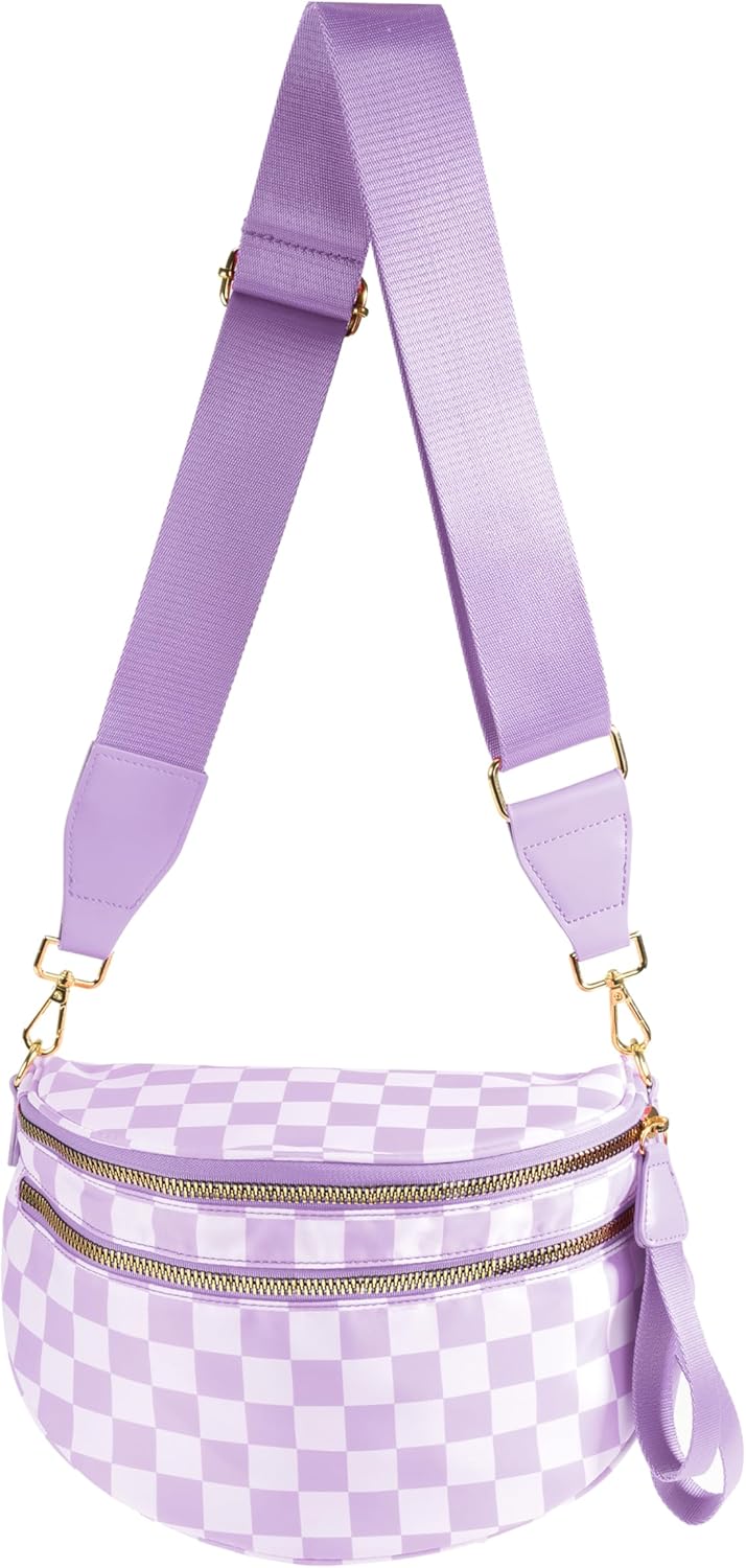 Spacious Checkered Nylon Crossbody Bag for Stylish Women