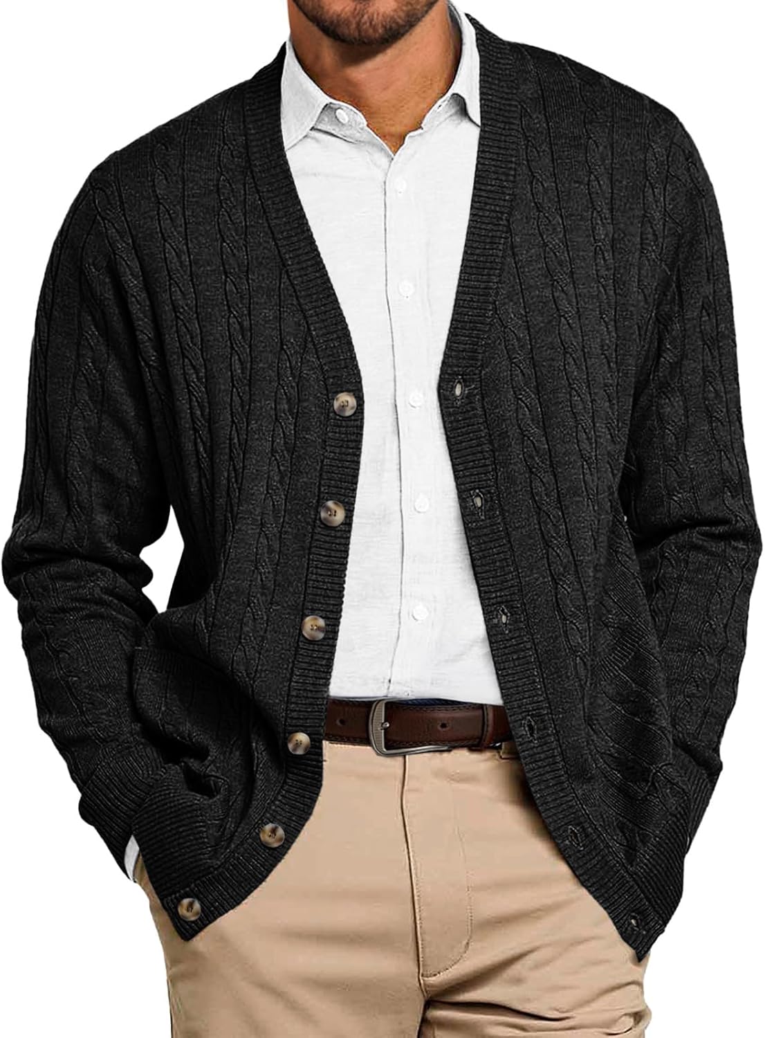 Runcati Mens Cable Knit Cardigan Sweater for Stylish Fall Wear