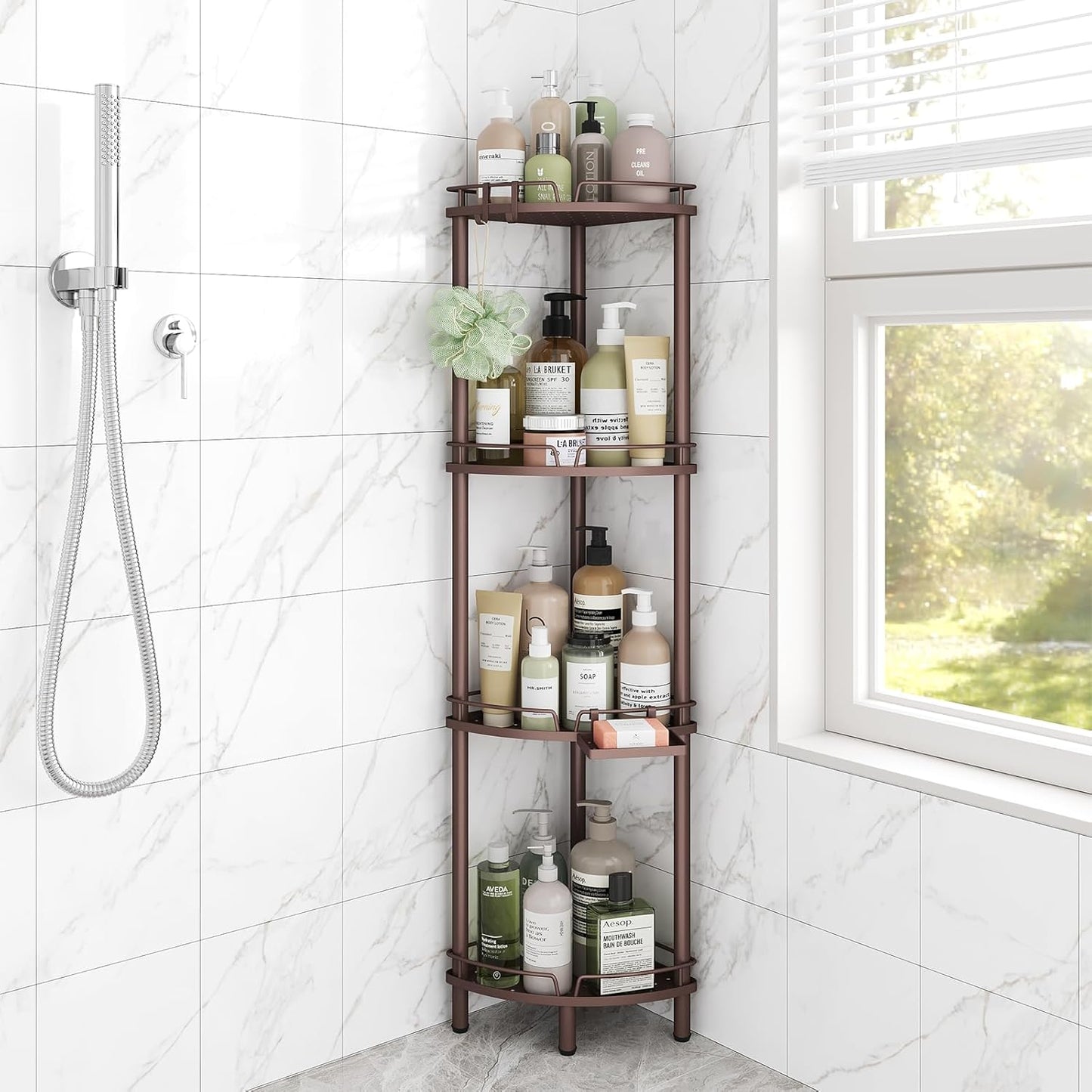 ELYKEN Corner Shower Caddy Standing, 4 Tier Rustproof Organizer