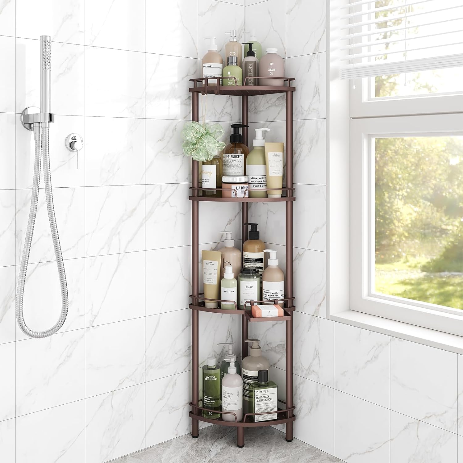 ELYKEN Corner Shower Caddy Standing, 4 Tier Rustproof Organizer