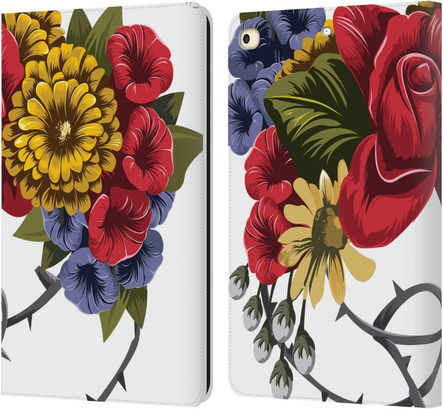 Frida Kahlo Bunch Red Florals Leather Wallet Case for iPad 9.7