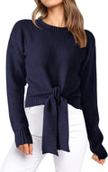Okiwam Cropped Tie Front Sweater - Flattering Fall Pullover