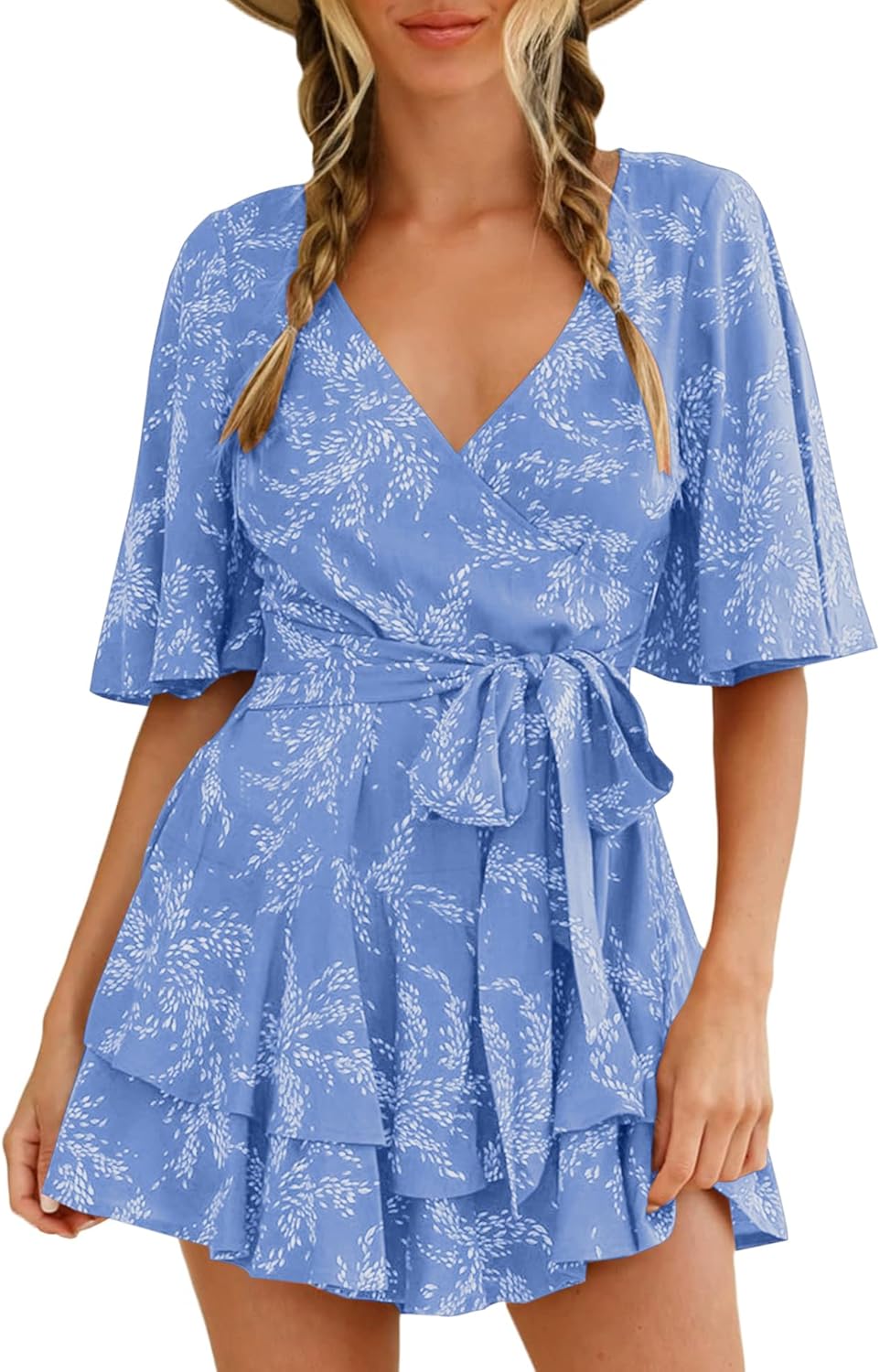 AIMCOO Womens Summer Short Flared Sleeve Romper for Style