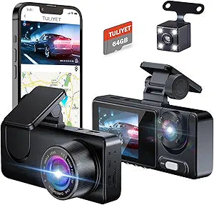 3 Channel Dash Cam with 64G SD Card and 170 Wide Angle