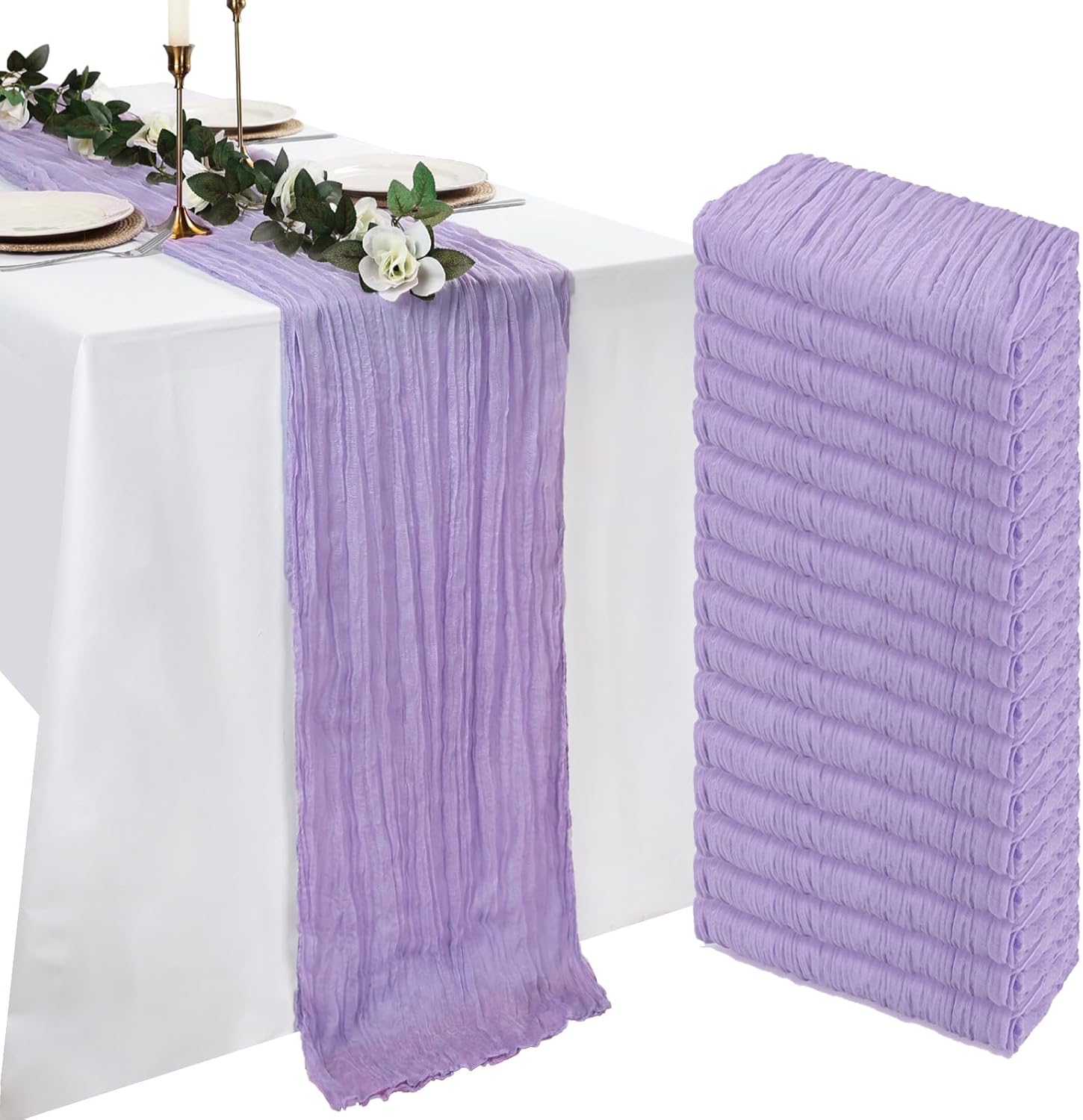 16 Pack Lilac Purple Cheesecloth Table Runner for Events