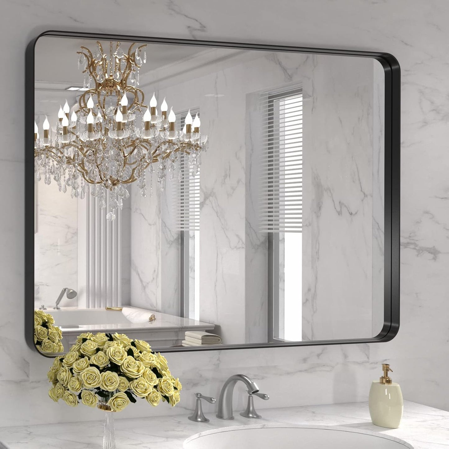 40X30 Inch Black Metal Framed Bathroom Mirror for Wall Decor