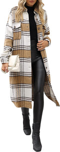 UANEO Plaid Coat Women Long Flannel Trench Jacket for Fall