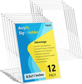 12 Pack Acrylic Sign Holder 8.5 x 11 in Slant Back Vertical - Clear