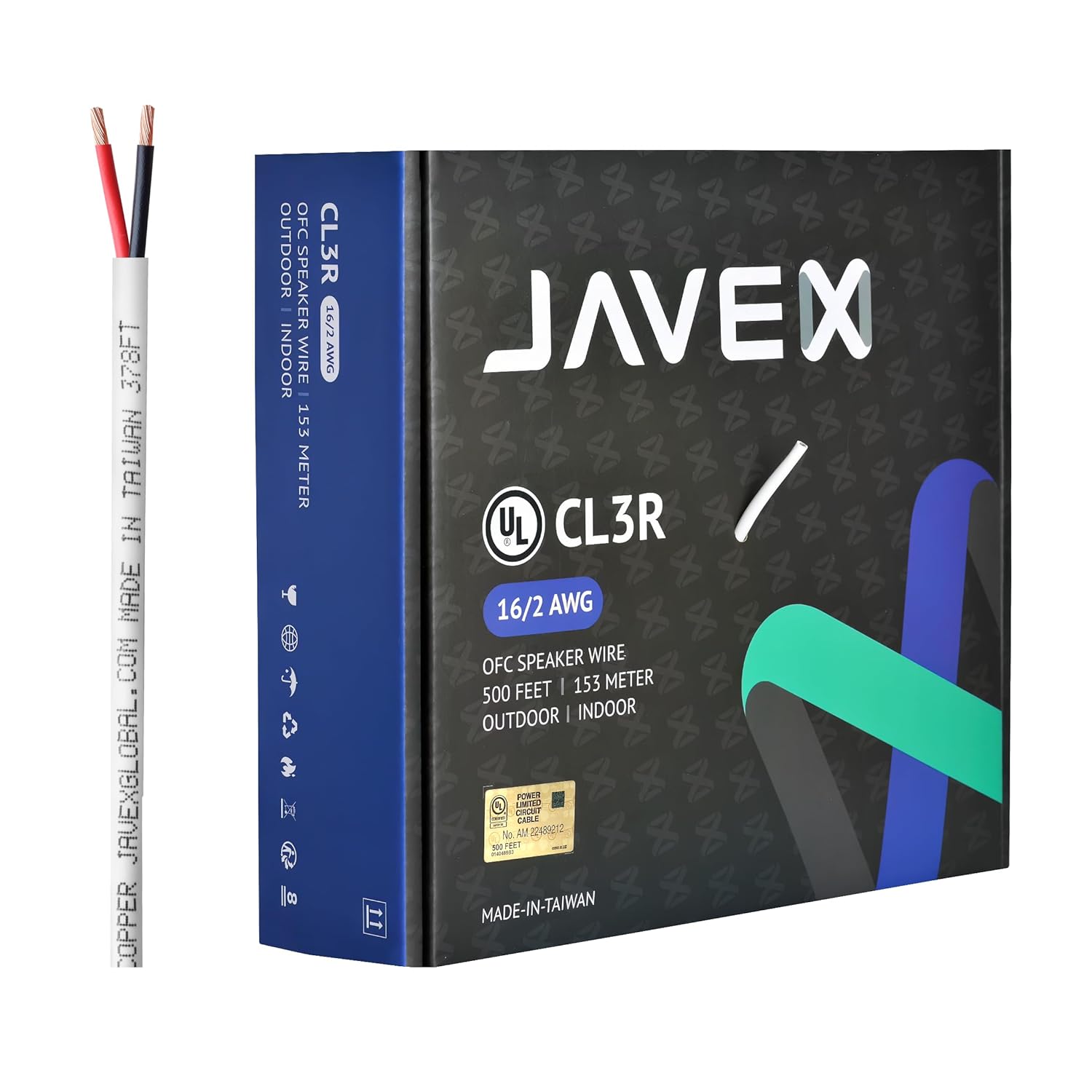 JAVEX 16/2 Speaker Wire 500 FT for Home Theater and Audio Systems