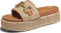 Coutgo Womens Raffia Platform Sandals Espadrilles - Beach Ready Slide