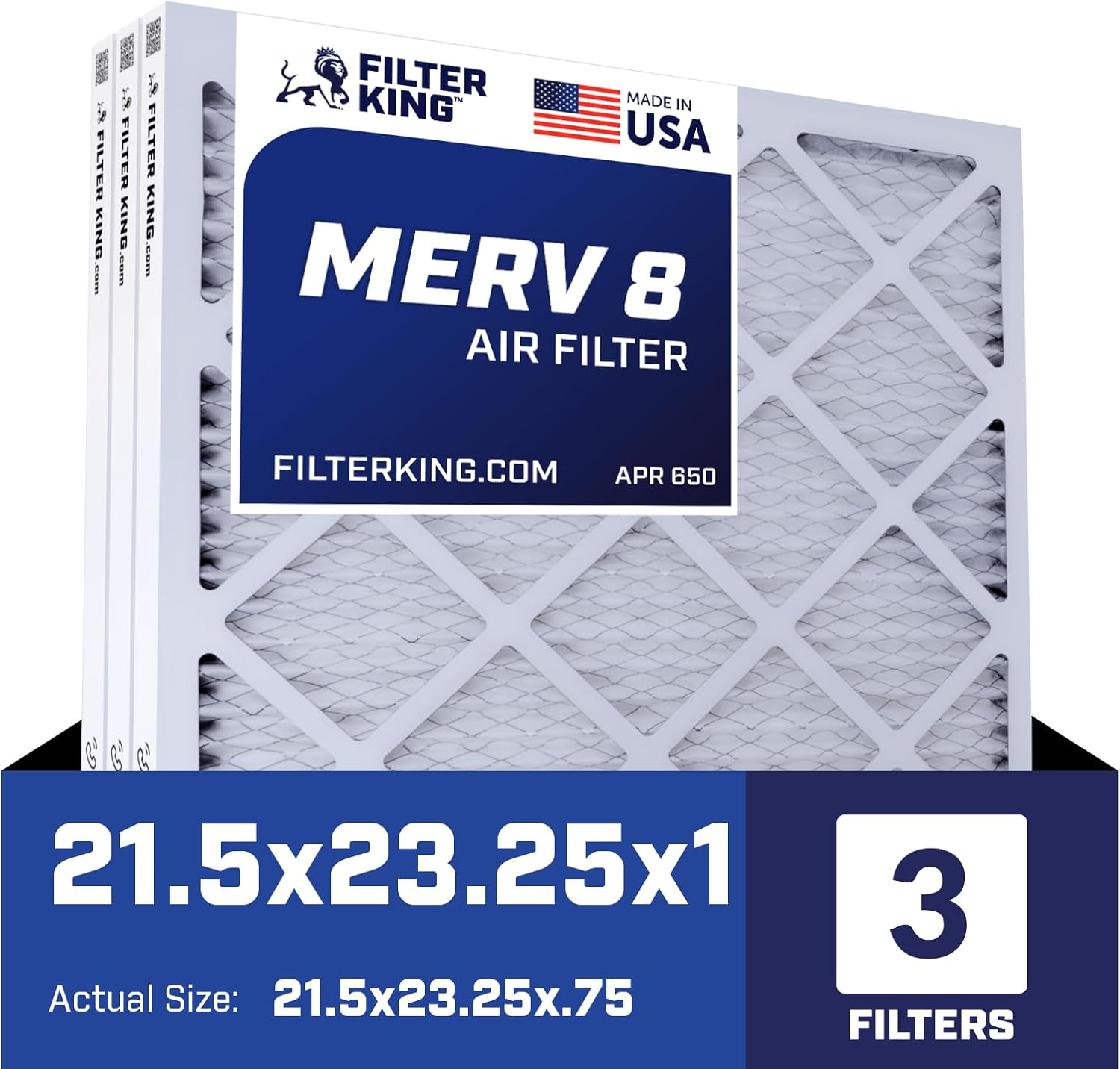 MERV 8 Air Filter 21.5x23.25x1 - 3-Pack for HVAC Systems