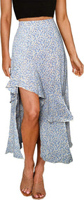 Boho Floral High Low Maxi Skirt - Flowy Summer Beachwear