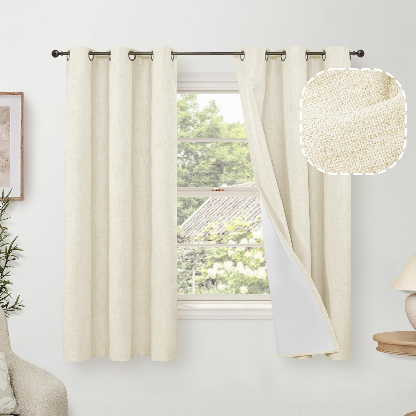 Linen Blackout Curtains for Bedroom Narrow Window - 100% Blackout