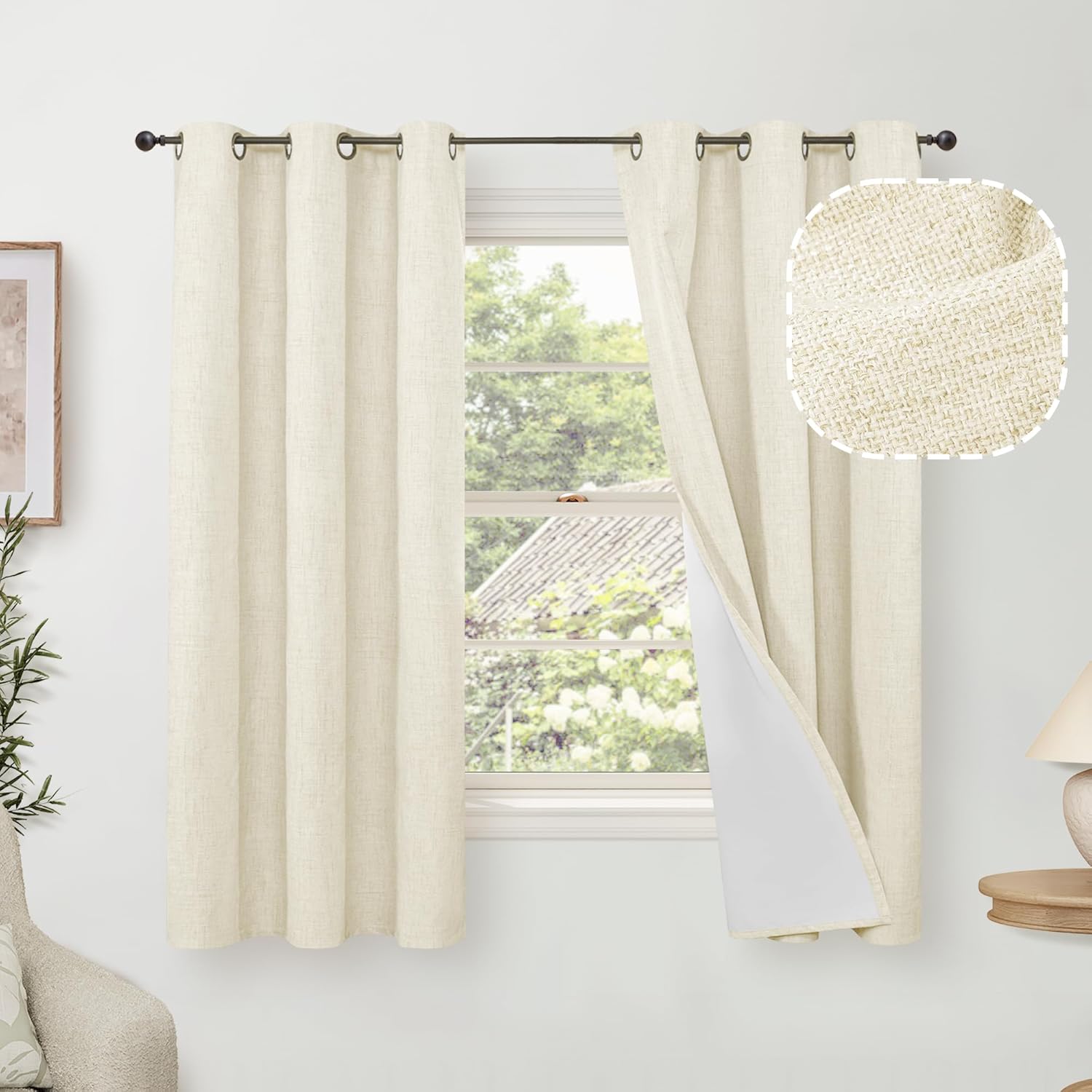 Linen Blackout Curtains for Bedroom Narrow Window - 100% Blackout