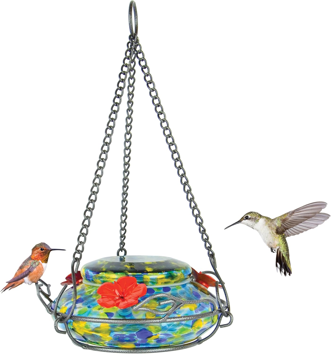 Hand Blown Illuminated Top Fill Hummingbird Feeder for Gardens